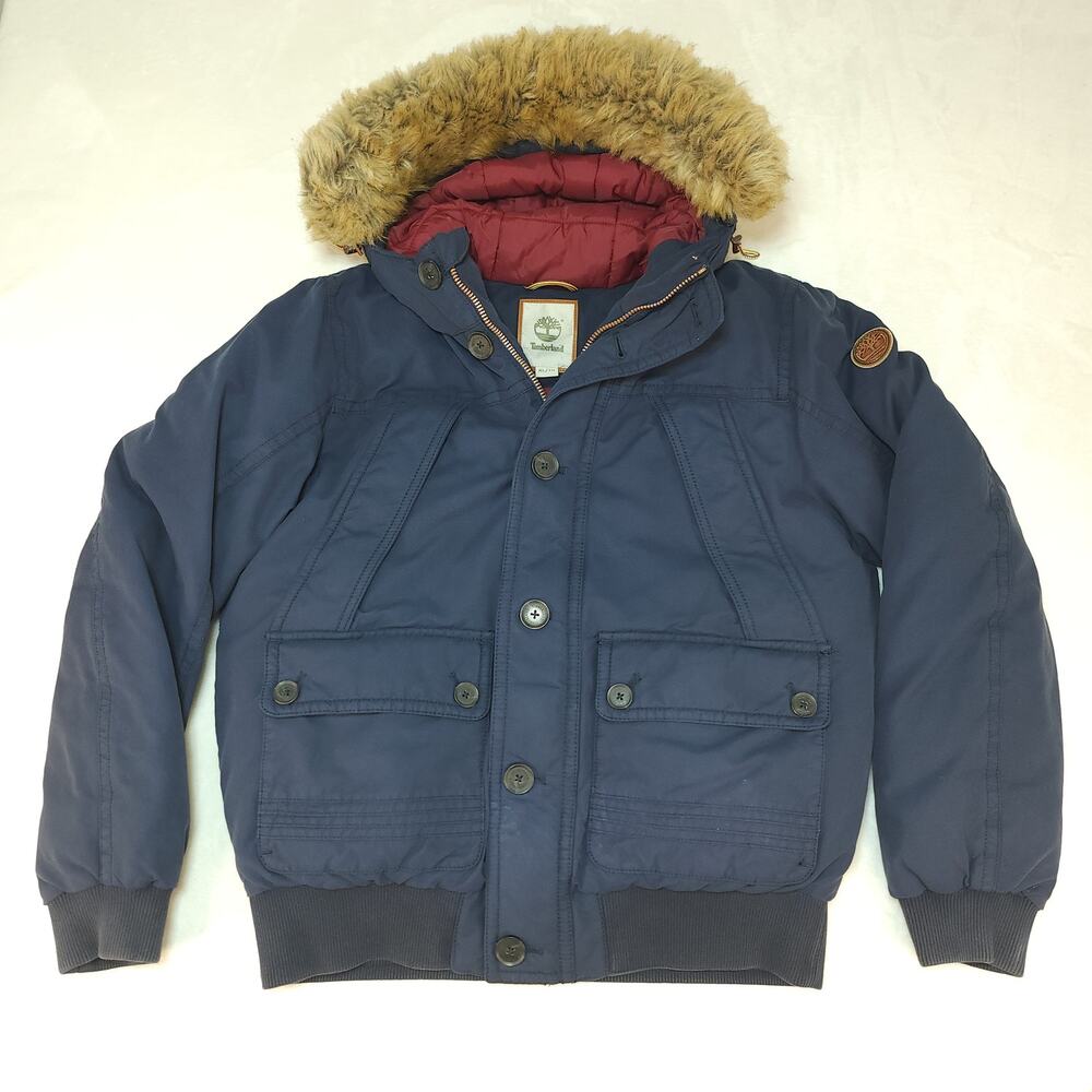 Cabincore Faux Fur Hood Bomber Jacket Womens XL Navy Blue Rugged Urban Utility